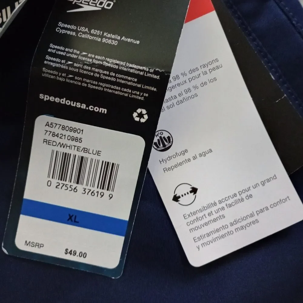NWT Speedo Blue/Red Swim UPF 50+ Trunks Size XL